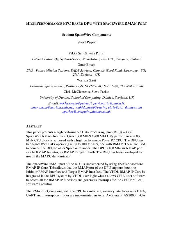 (PDF) High Performance PPC Based Dpu with Spacewire Rmap Port