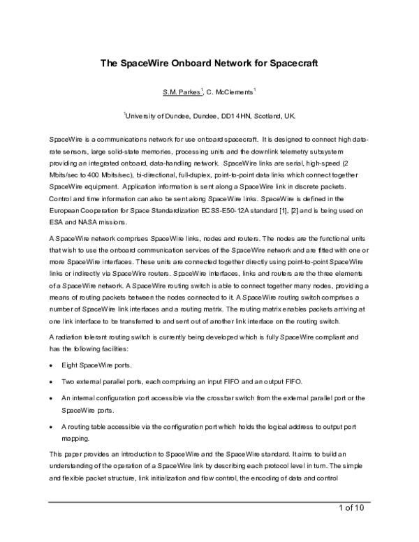 (PDF) The SpaceWire Onboard Network for Spacecraft