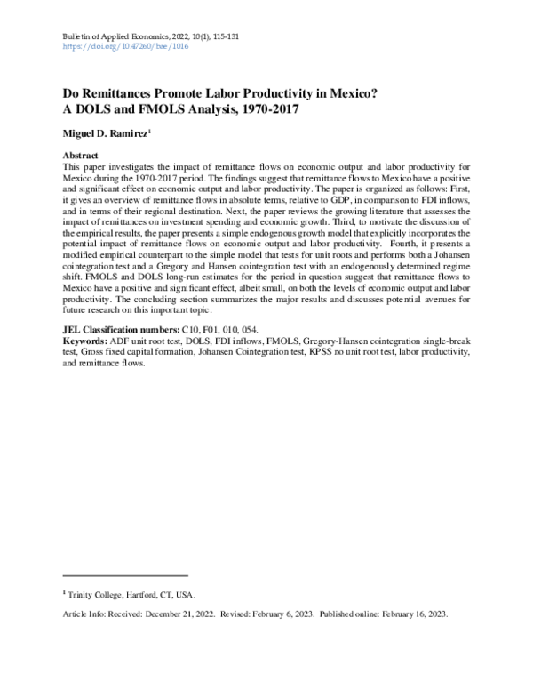 (PDF) Do Remittances Promote Labor Productivity in Mexico? A DOLS and ...