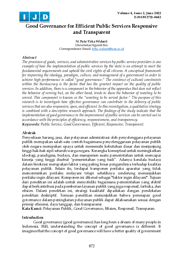 (PDF) Good Governance for Efficient Public Services Responsive and ...