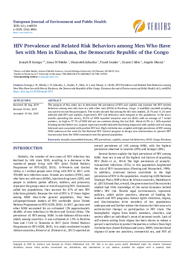 (PDF) HIV Prevalence and Related Risk Behaviors among Men Who Have Sex ...