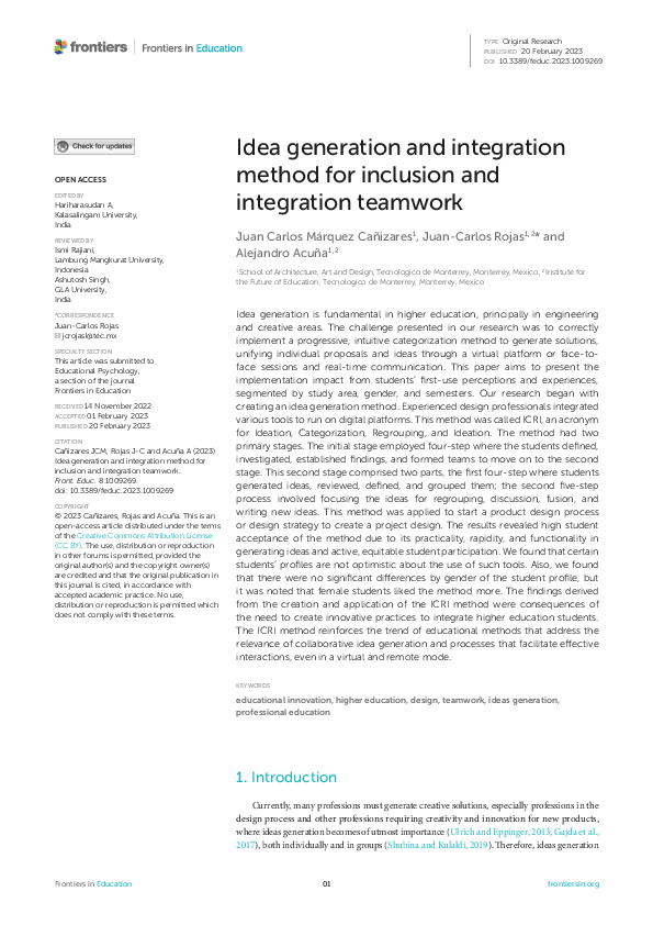 (PDF) Idea generation and integration method for inclusion and ...