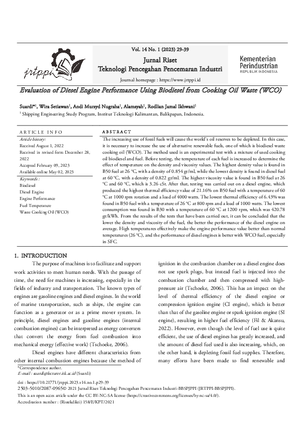(PDF) Evaluation of Diesel Engine Performance Using Biodiesel from ...