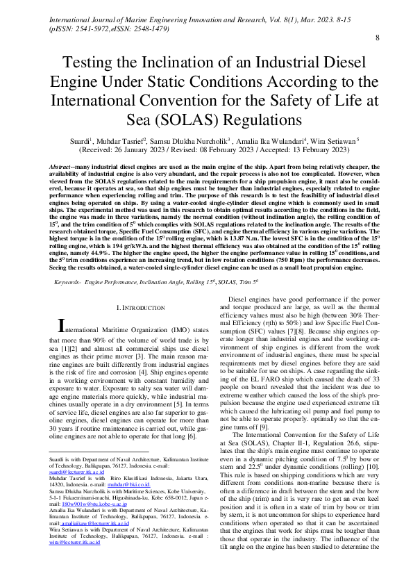 (PDF) Testing the Inclination of an Industrial Diesel Engine Under ...