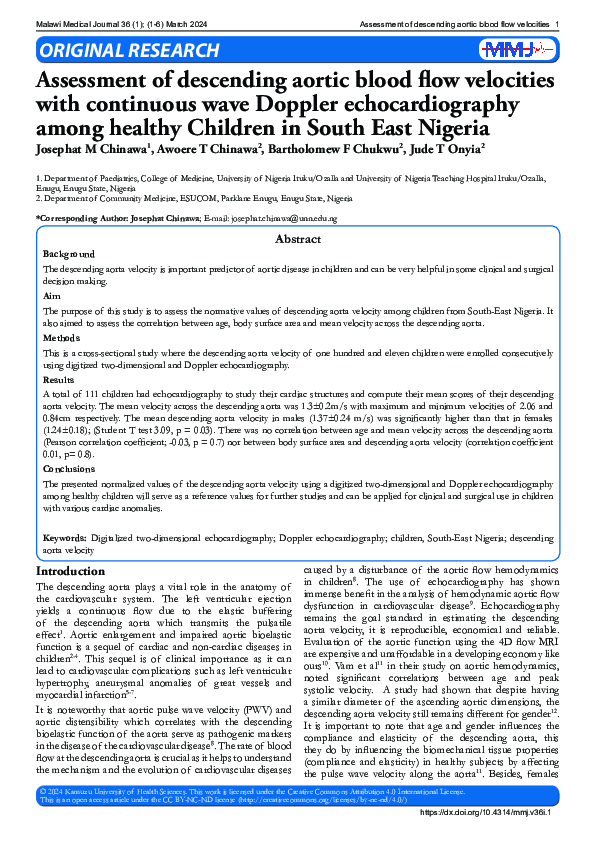 (PDF) Assessment of descending aortic blood flow velocities with ...