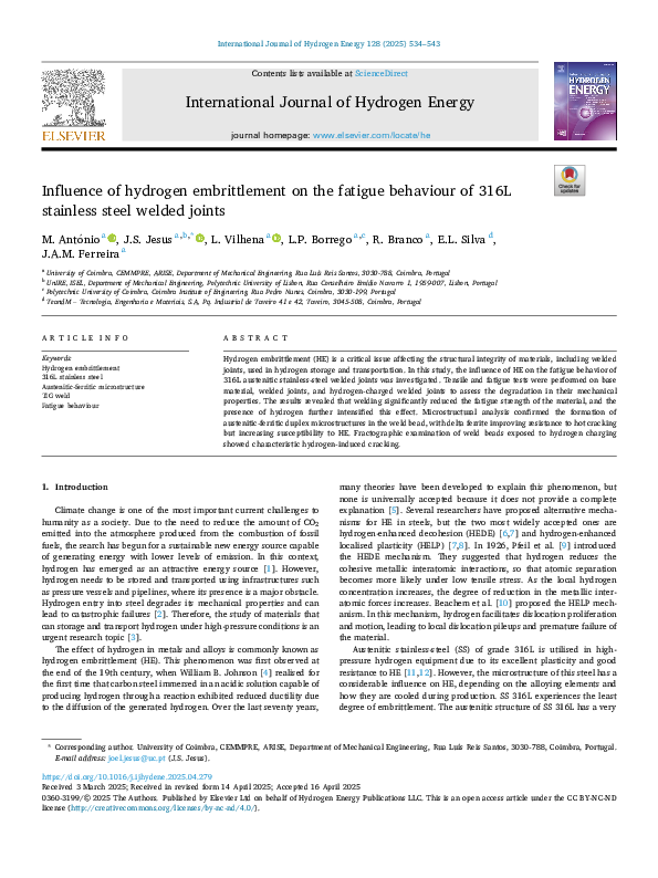 (PDF) Influence of hydrogen embrittlement on the fatigue behaviour of ...