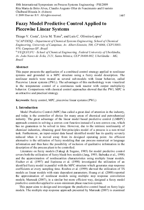 (PDF) Fuzzy Model Predictive Control Applied to Piecewise Linear Systems