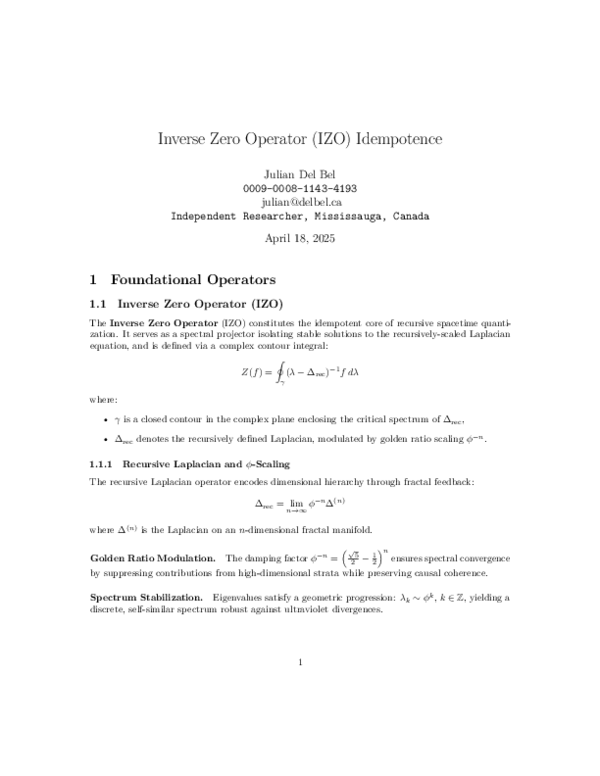 (PDF) Inverse Zero Operator (IZO) Idempotence