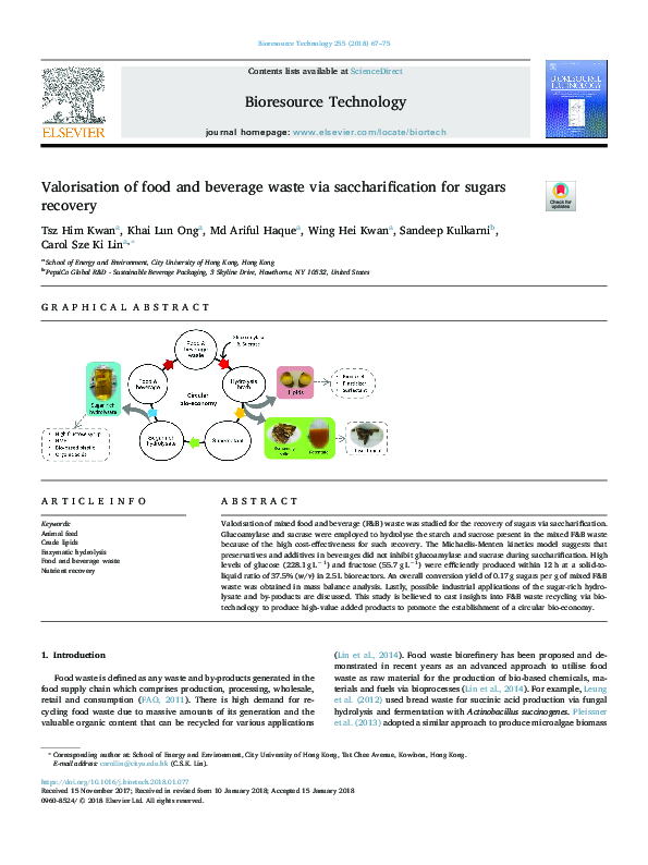(PDF) Valorisation of food and beverage waste via saccharification for ...