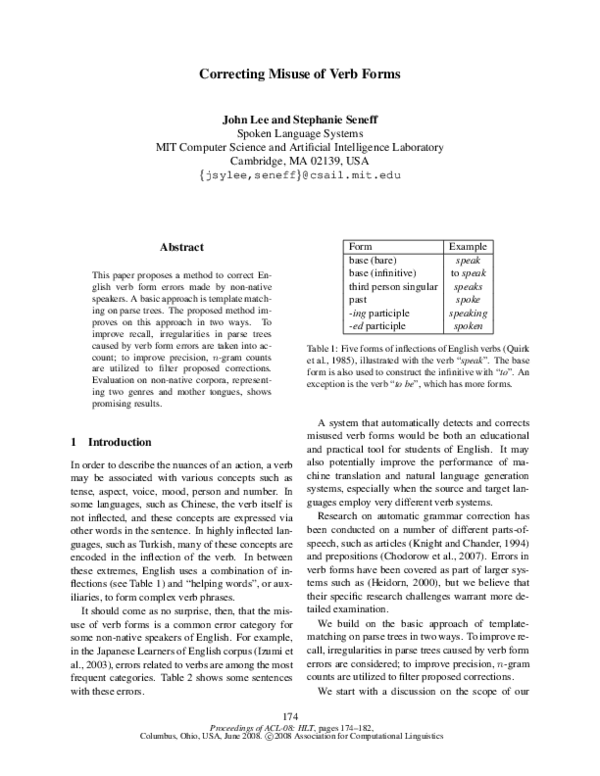 (PDF) Correcting Misuse of Verb Forms