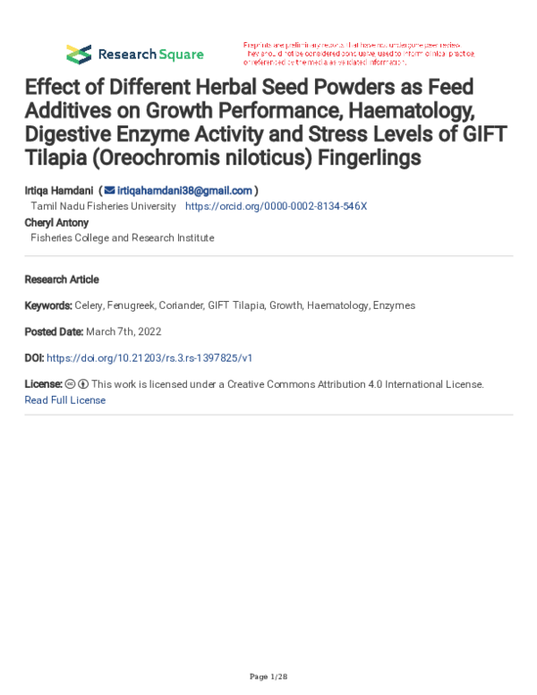 (PDF) Effect of Different Herbal Seed Powders as Feed Additives on ...