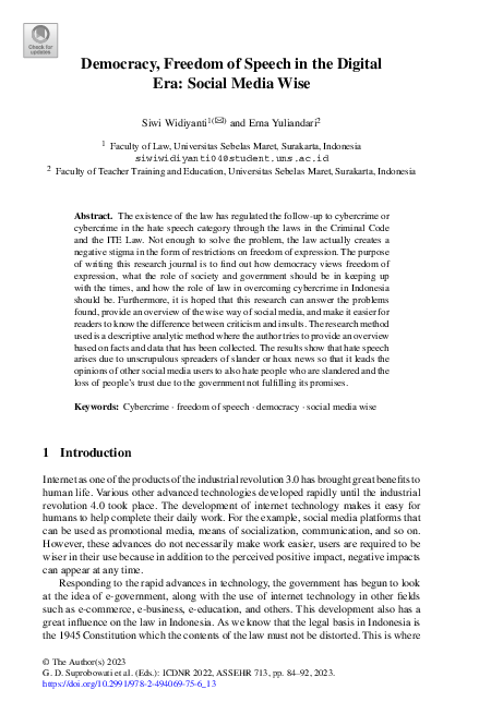 (PDF) Democracy, Freedom of Speech in the Digital Era: Social Media Wise