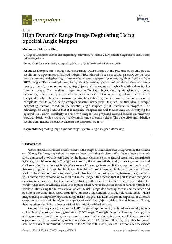 (PDF) High Dynamic Range Image Deghosting Using Spectral Angle Mapper