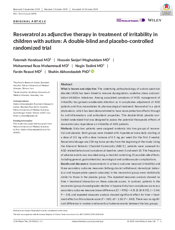 (PDF) Resveratrol as adjunctive therapy in treatment of irritability in ...