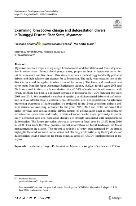 (PDF) Examining forest cover change and deforestation drivers in ...