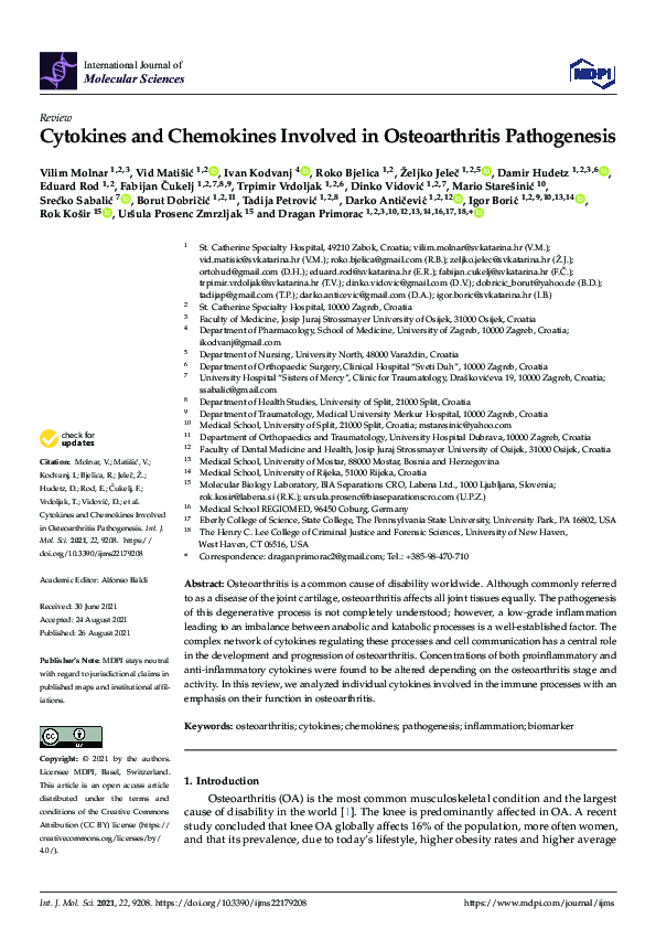 (PDF) Cytokines and Chemokines Involved in Osteoarthritis Pathogenesis