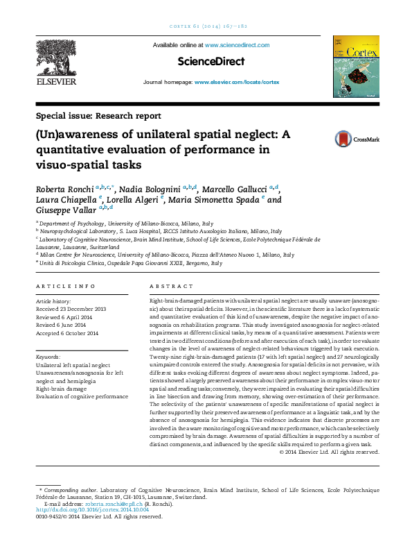 (PDF) (Un)awareness of unilateral spatial neglect: A quantitative ...