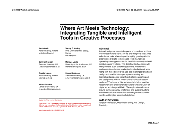 (PDF) Where Art Meets Technology: Integrating Tangible and Intelligent ...