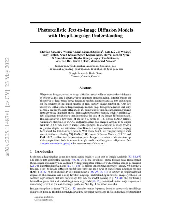 (PDF) Photorealistic Text-to-Image Diffusion Models with Deep Language ...
