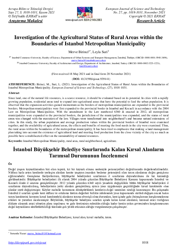 (PDF) Investigation of the Agricultural Status of Rural Areas within ...