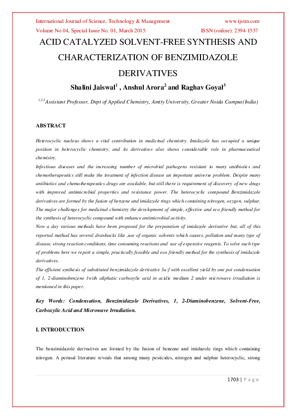 (PDF) Acid Catalyzed Solvent-Free Synthesis and Characterization of ...