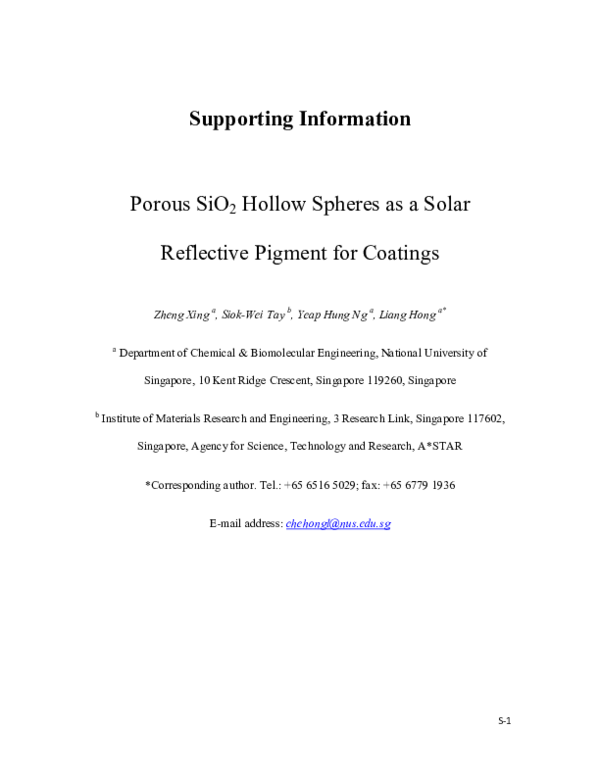 (PDF) Porous SiO2 Hollow Spheres as a Solar Reflective Pigment for Coatings