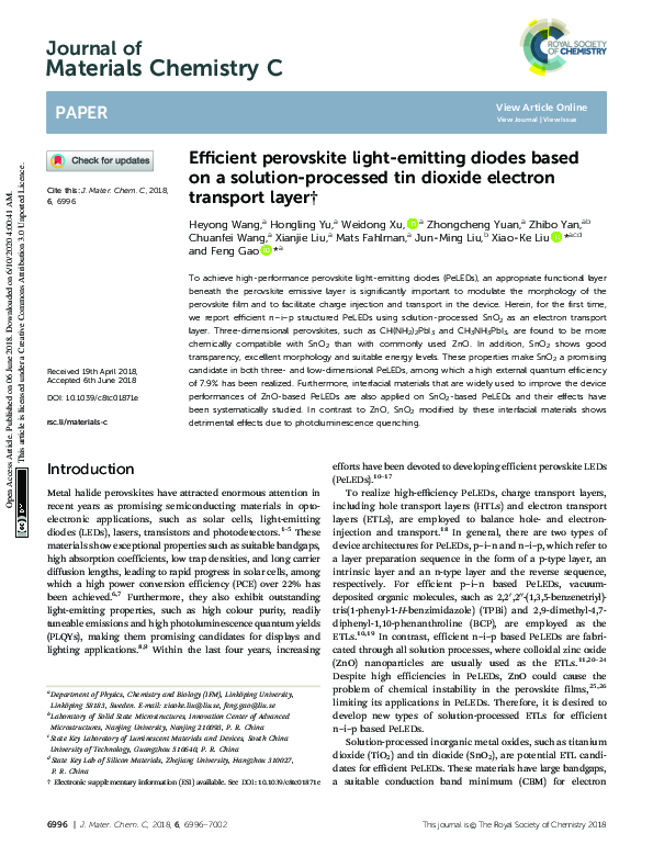 (PDF) Efficient perovskite light-emitting diodes based on a solution ...