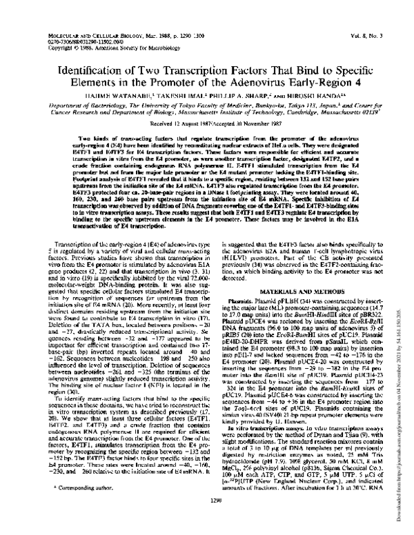 (PDF) Identification of two transcription factors that bind to specific ...