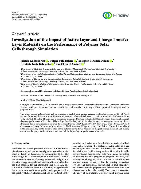 (PDF) Investigation of the Impact of Active Layer and Charge Transfer ...