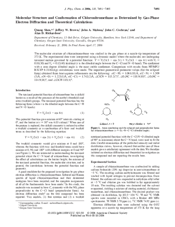 Pdf Molecular Structure And Conformational Composition Of Chloronitromethane As Determined By Gas Phase Electron Diffraction And Theoretical Calculations Jeffrey Wade Brown Md Phd Academia Edu