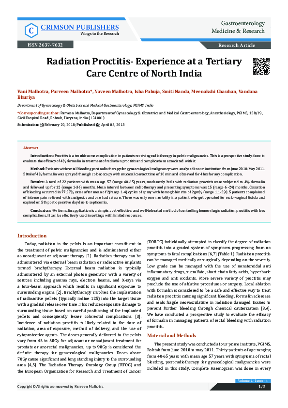 (PDF) Radiation Proctitis- Experience at a Tertiary Care Centre of ...