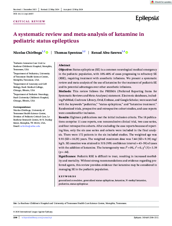 (PDF) A systematic review and meta-analysis of ketamine in pediatric ...