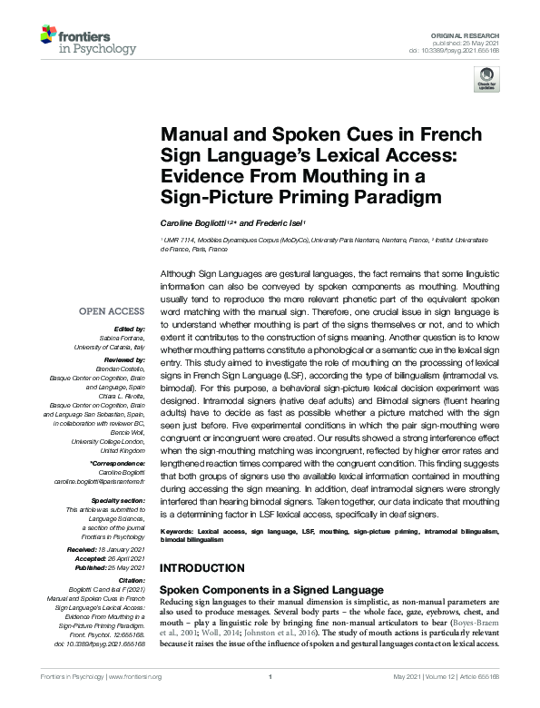 (PDF) Manual and Spoken Cues in French Sign Language’s Lexical Access ...