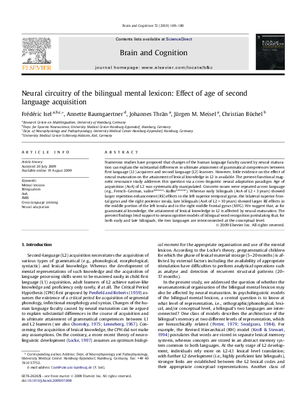 (PDF) Neural circuitry of the bilingual mental lexicon: Effect of age ...