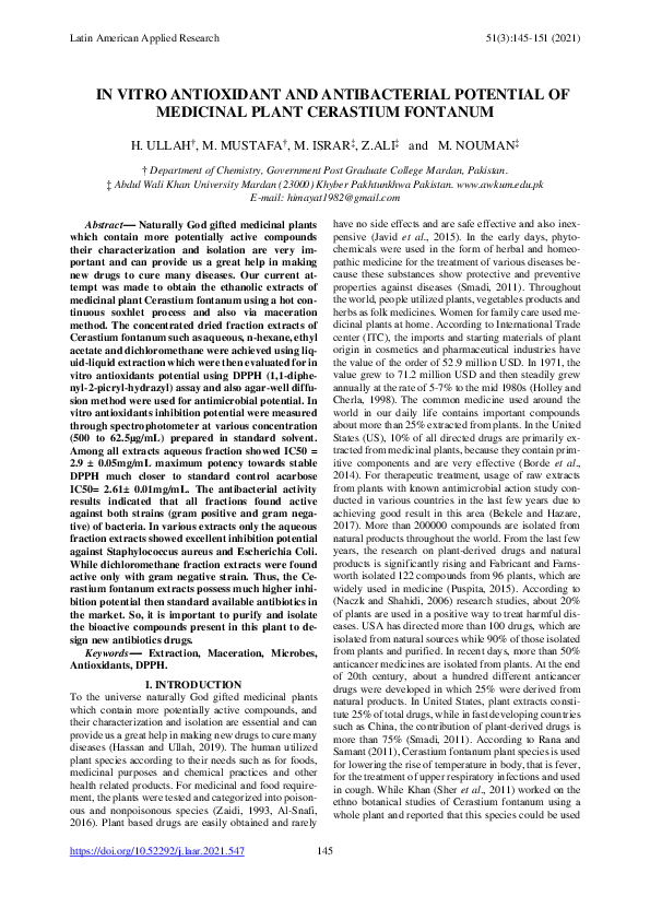 (PDF) In Vitro Antioxidant and Antibacterial Potential of Medicinal ...