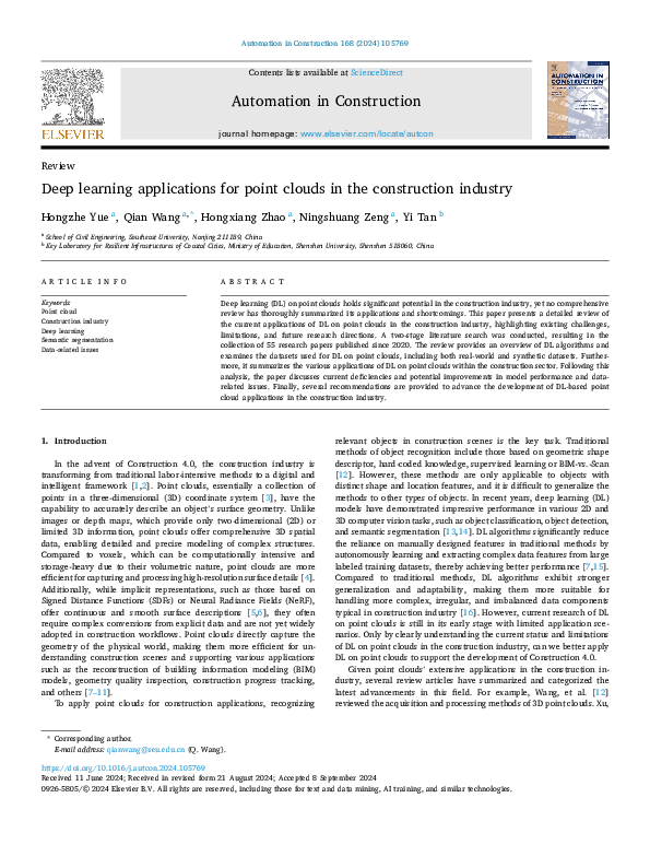 (PDF) Deep learning applications for point clouds in the construction ...