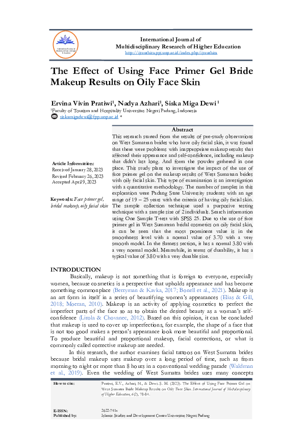 (PDF) The Effect of Using Face Primer Gel on Oily Facial Skin Bridal ...