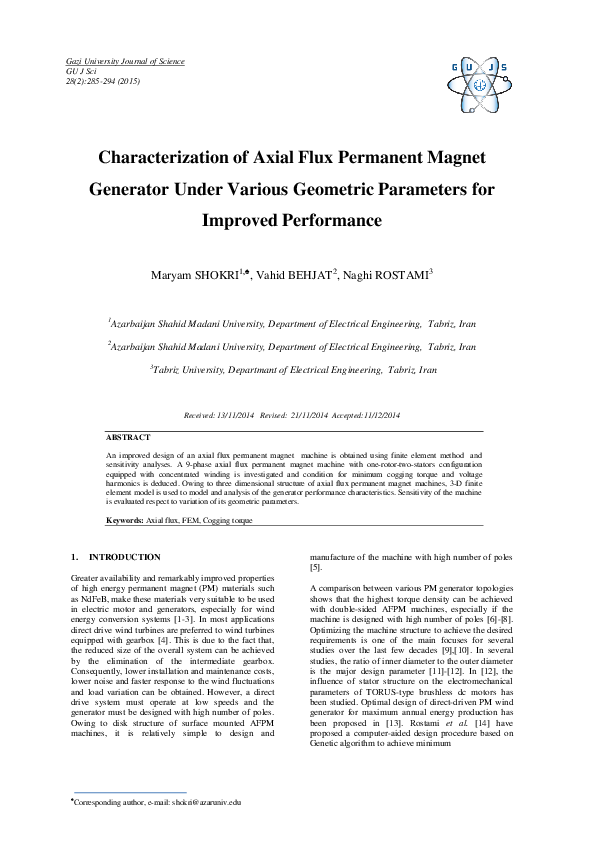 (PDF) Characterization of Axial Flux Permanent Magnet Generator Under ...