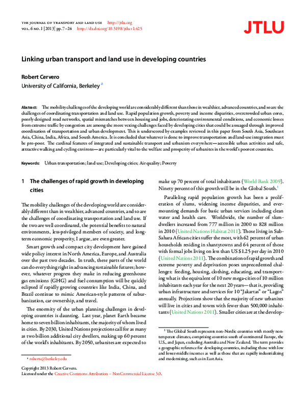 (PDF) Linking urban transport and land use in developing countries