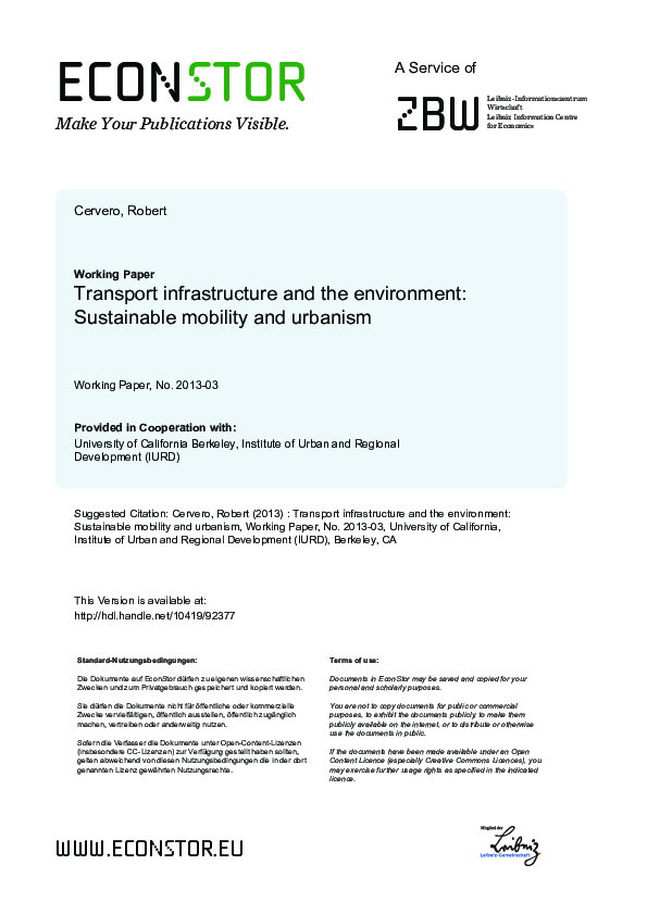 (PDF) Transport Infrastructure and the Environment: Sustainable ...