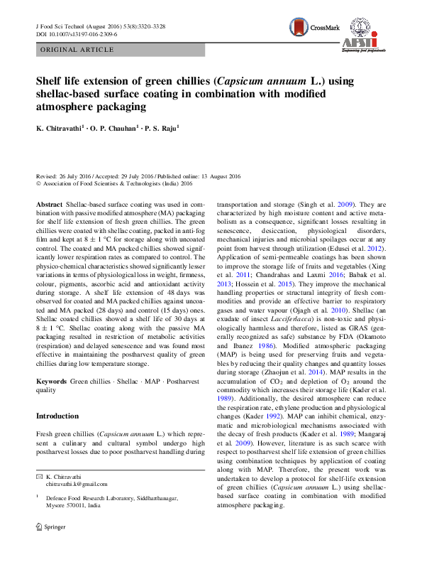 (PDF) Shelf life extension of green chillies (Capsicum annuum L.) using ...
