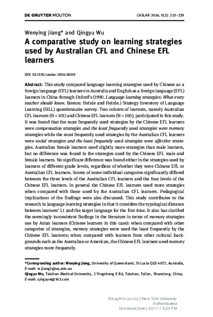 (PDF) A comparative study on learning strategies used by Australian CFL ...