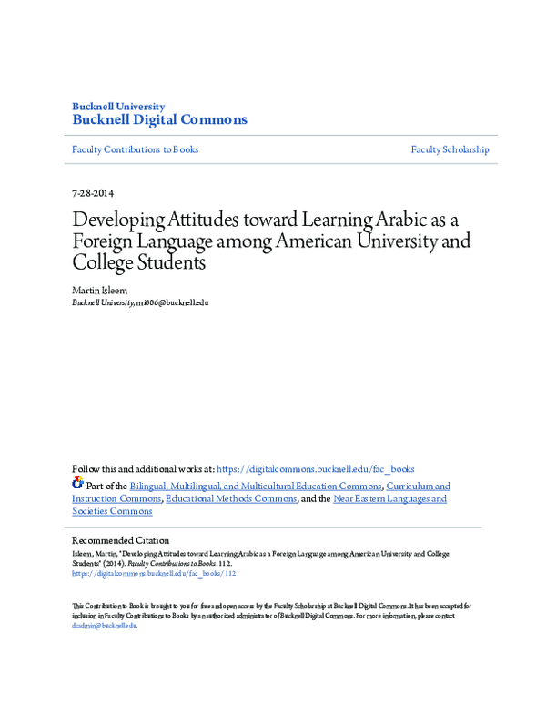 (PDF) Developing Attitudes toward Learning Arabic as a Foreign Language ...