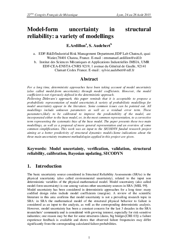 (PDF) Model-form uncertainty in structural reliability: a variety of ...