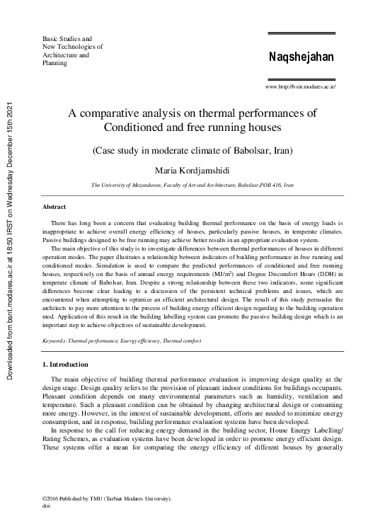 (PDF) A comparative analysis on thermal performances of Conditioned and ...