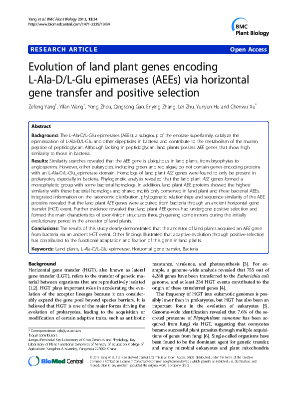 (PDF) Evolution of land plant genes encoding L-Ala-D/L-Glu epimerases ...