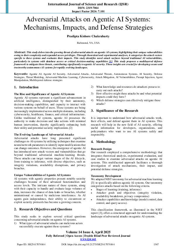 (PDF) Adversarial Attacks on Agentic AI Systems: Mechanisms, Impacts ...