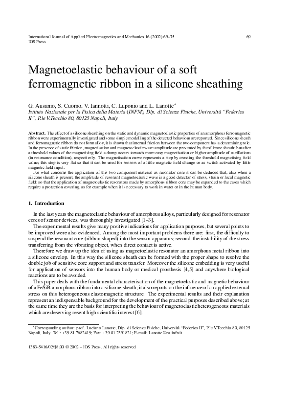 (PDF) Magnetoelastic behaviour of a soft ferromagnetic ribbon in a ...