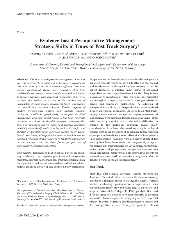(PDF) Evidence-based perioperative management: strategic shifts in ...