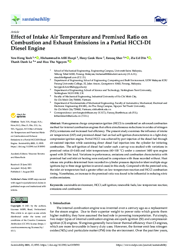 (PDF) Effect of Intake Air Temperature and Premixed Ratio on Combustion ...